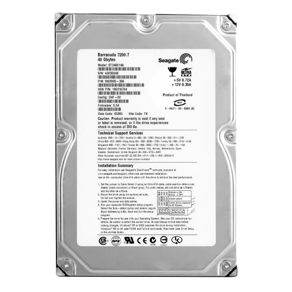  HDD SEAGATE ST340014A BARRACUDA 40GB ATA 7.2K 3.5''