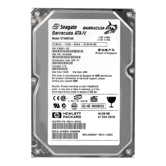 HP P5914-60103 40GB 7.2K 2MB ATA 3.5'' ST340016A