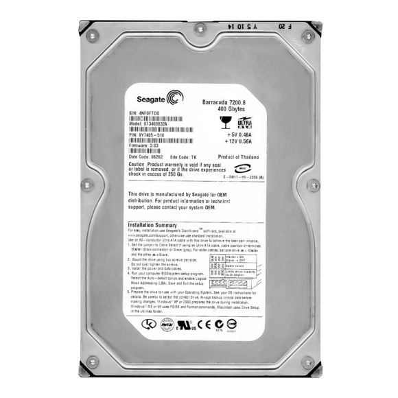 SEAGATE BARRACUDA 7200.8 400GB 7.2k 8MB ATA 3.5'' ST3400832A