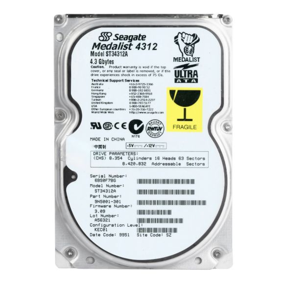 SEAGATE MEDALIST ST34312A 5400RPM  4.3 GB ATA 3.5''