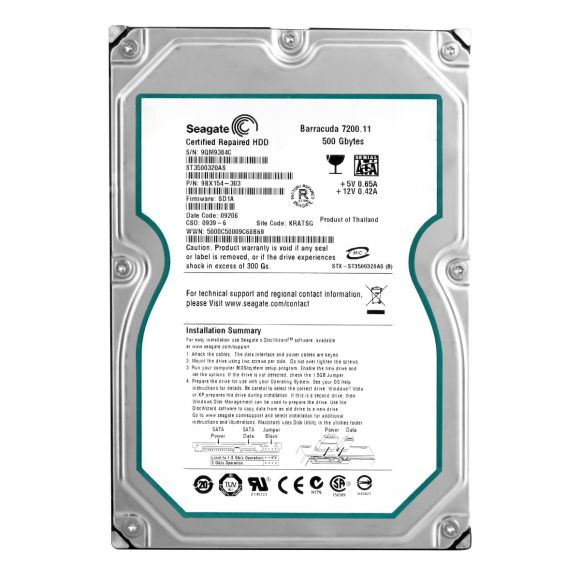 SEAGATE BARRACUDA 7200.11 500GB SATA II 7.2k 32MB 3.5" ST3500320AS