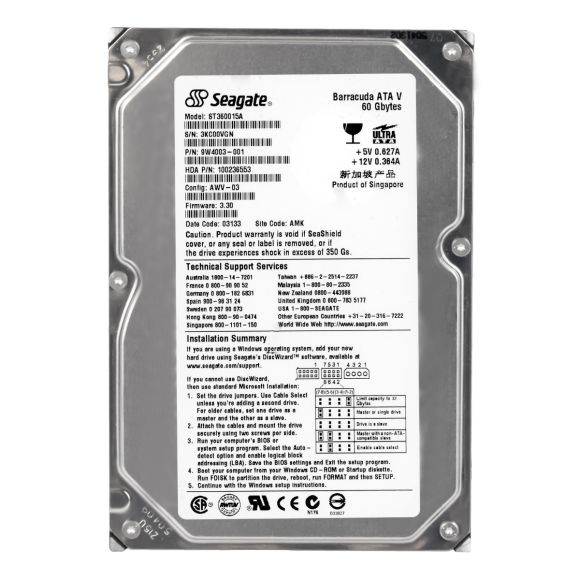 SEAGATE BARRACUDA ATA V 60GB 7.2K 2MB ATA 3.5'' ST360015A