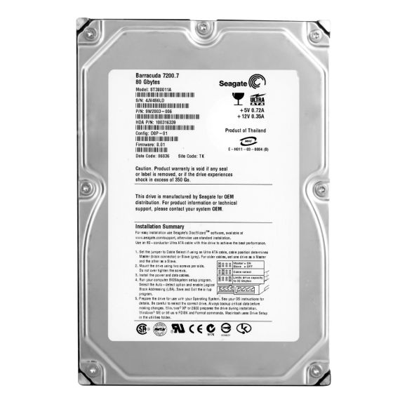 SEAGATE ST380011A HDD 80GB IDE ATA 370-5522-01 7.2K 3.5"