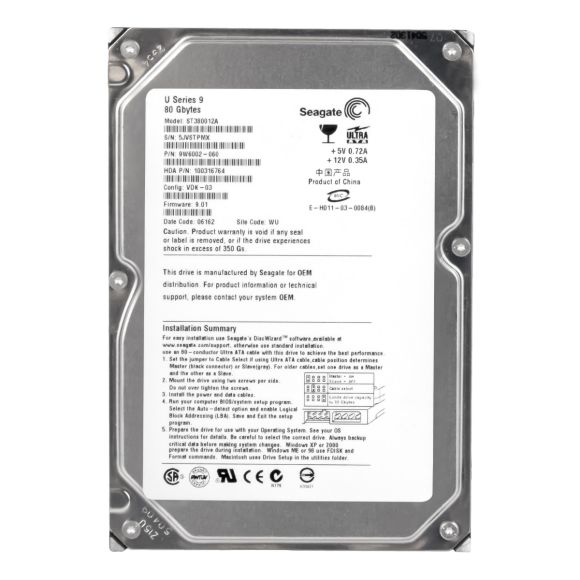 SEAGATE U SERIES 9 80GB 7.2K ATA 3.5'' ST380012A