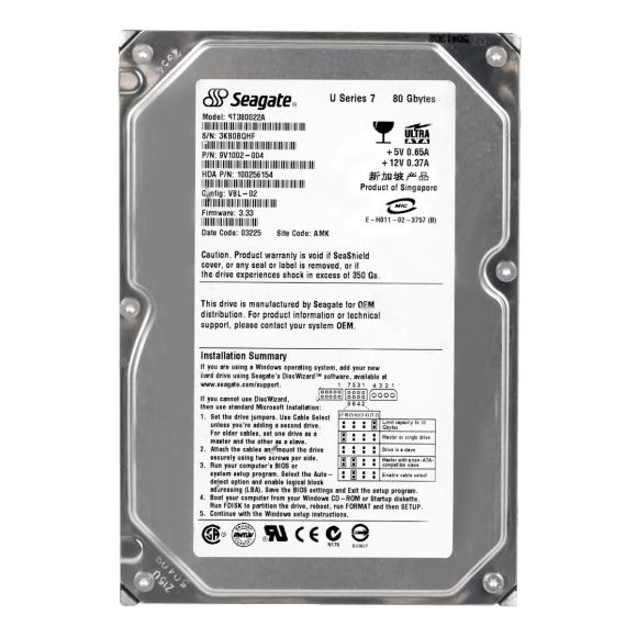 SEAGATE ST380022A 80GB ATA 7200RPM 3.5''