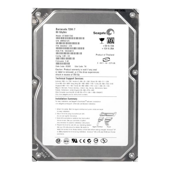 SEAGATE ST380817AS 80GB SATA 100388256 BARRACUDA 3.5"