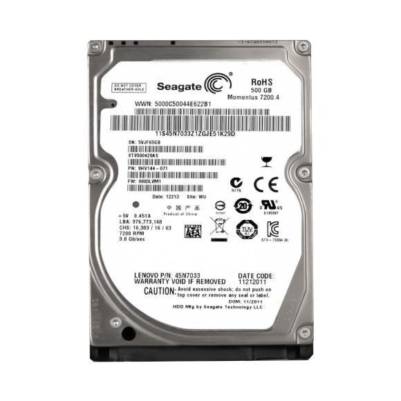 SEAGATE MOMENTUS 7200.4 500GB 7.2K SATA II 2.5'' ST9500420AS FW: 0003LVM1