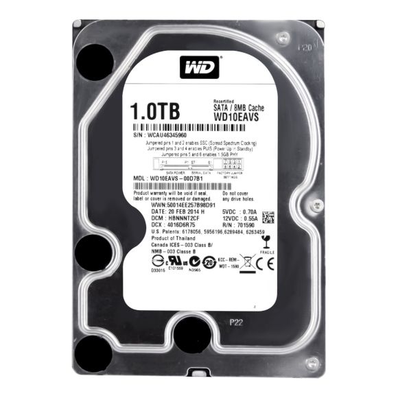 WD 1TB 7.2K 8MB SATA II 3.5'' WD10EAVS