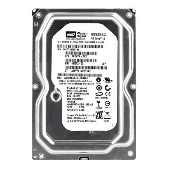 HP 484052-001 160GB SATA II 7.2K 8MB 3.5'' WD1600AAJS