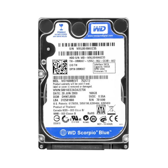 WD WD1600BEVT SCORPIO BLUE 160GB  SATA II 5.4k 8MB 2.5''