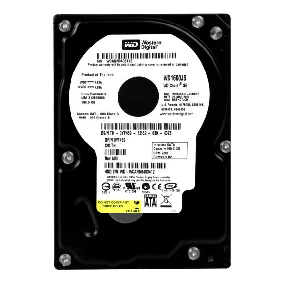 HDD DELL 0YF439 WD1600JS 160GB 7.2k SATA 3Gbps 3.5''