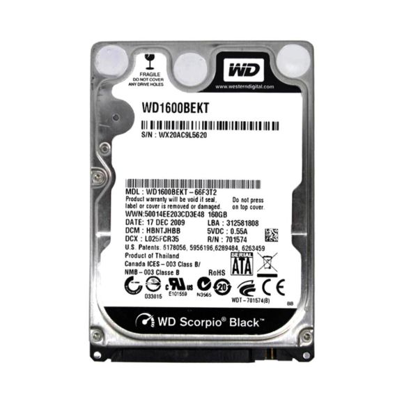 WD SCORPIO BLACK 160GB 7.2K 16MB SATA II 2.5'' WD1600BEKT