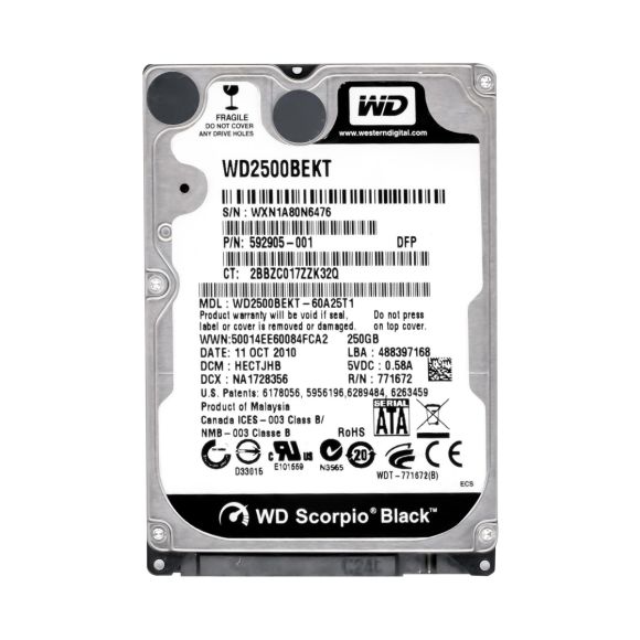 WD BLACK 250GB 7.2K 16MB SATA II 2.5'' WD2500BEKT