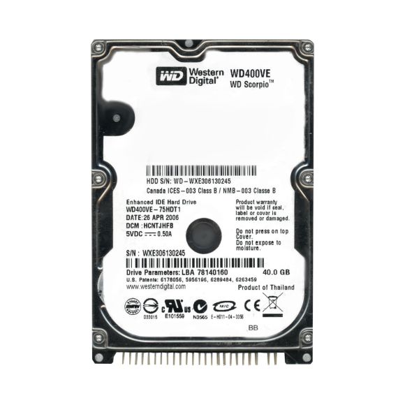 WD SCORPIO 40GB 5.4K 8MB ATA 2.5'' WD400VE