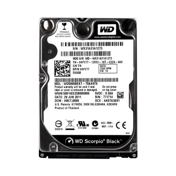 DELL 04YY77 500GB 7.2K 16MB SATA II 2.5'' WD5000BEKT-75KA9T0