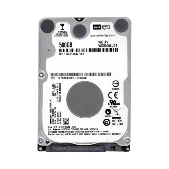 WD AV 500GB 5.4K 16MB SATA II 2.5'' WD5000LUCT