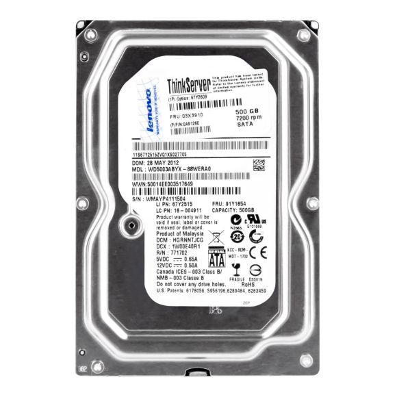 LENOVO 03X3910 0A91260 500GB 7.2K 64MB SATA II 3.5'' WD5003ABYX