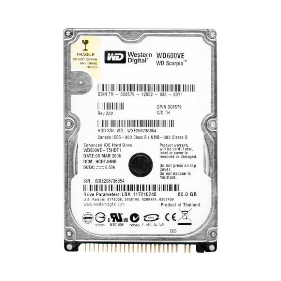 WD SCORPIO 60GB 5.4K 8MB ATA 2.5'' WD600VE