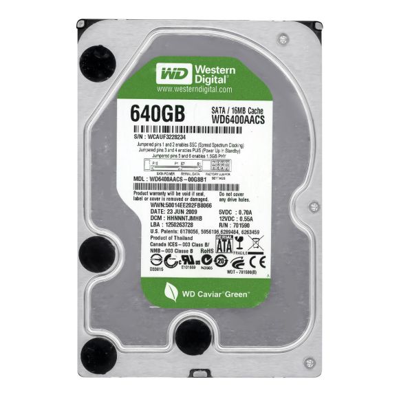 WD GREEN 640GB 7.2k 16MB SATA II 3.5'' WD6400AACS