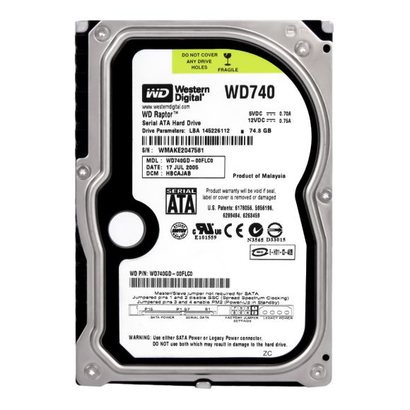 WD RAPTOR 74.3GB 10K 8MB SATA 3.5'' WD740GD-00FLC0