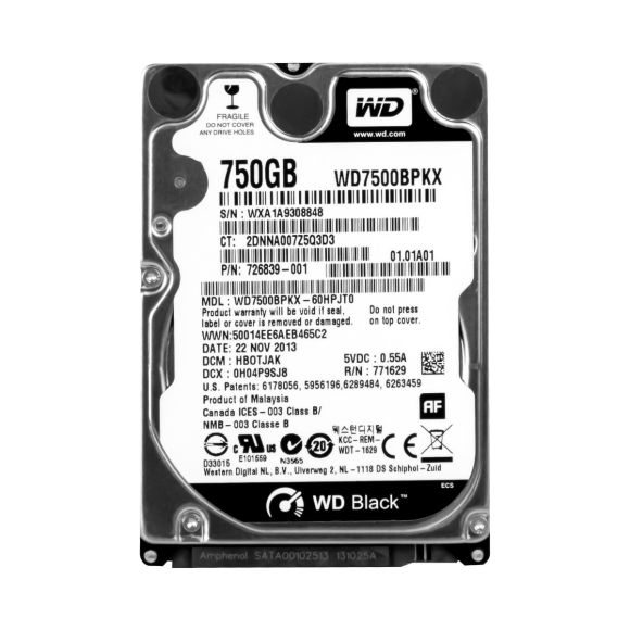 WD BLACK 750GB 7.2K 16MB SATA III 2.5'' WD7500BPKX